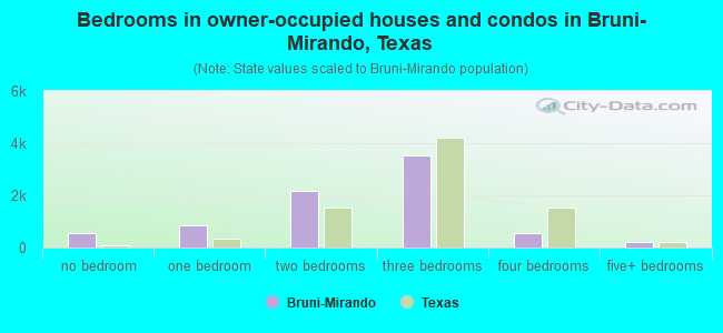 Bedrooms in owner-occupied houses and condos in Bruni-Mirando, Texas