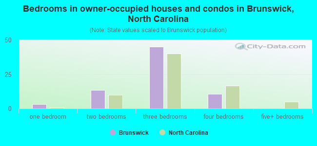 Bedrooms in owner-occupied houses and condos in Brunswick, North Carolina
