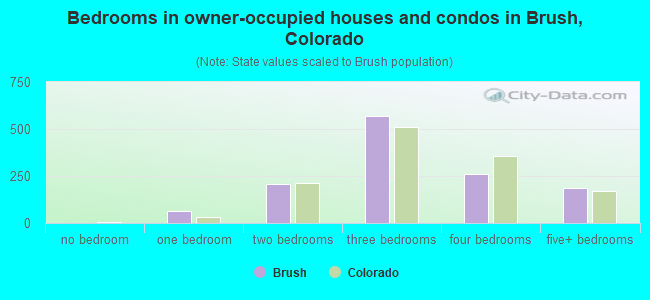 Bedrooms in owner-occupied houses and condos in Brush, Colorado