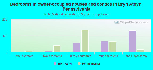 Bedrooms in owner-occupied houses and condos in Bryn Athyn, Pennsylvania