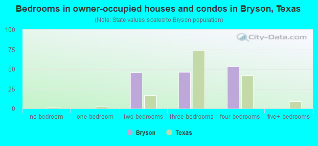 Bedrooms in owner-occupied houses and condos in Bryson, Texas