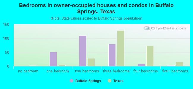 Bedrooms in owner-occupied houses and condos in Buffalo Springs, Texas