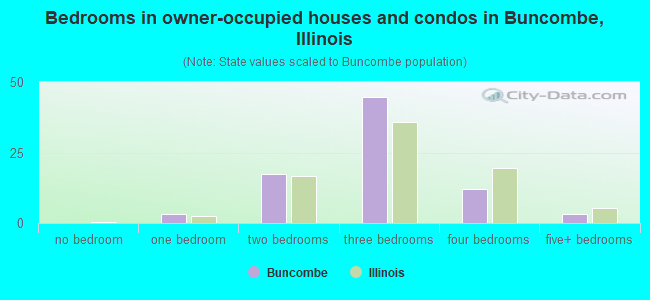 Bedrooms in owner-occupied houses and condos in Buncombe, Illinois