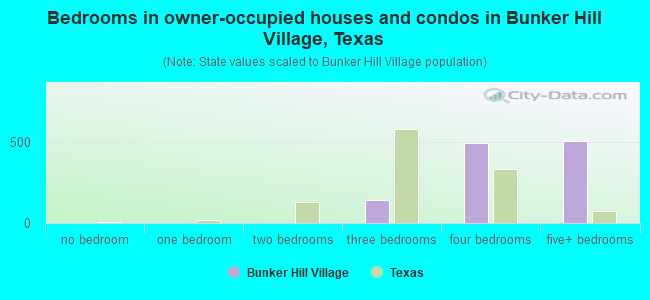 Bedrooms in owner-occupied houses and condos in Bunker Hill Village, Texas