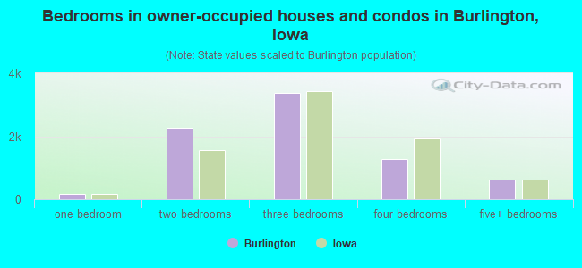 Bedrooms in owner-occupied houses and condos in Burlington, Iowa