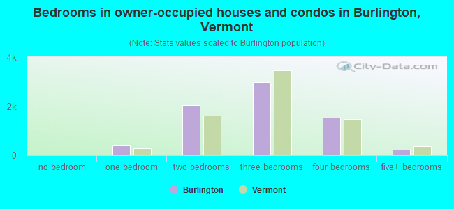 Bedrooms in owner-occupied houses and condos in Burlington, Vermont