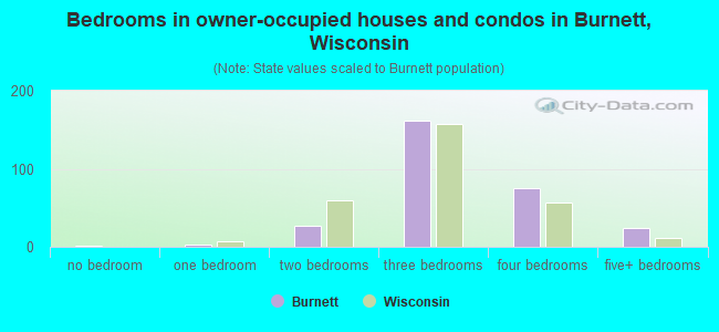 Bedrooms in owner-occupied houses and condos in Burnett, Wisconsin
