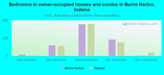 Bedrooms in owner-occupied houses and condos in Burns Harbor, Indiana
