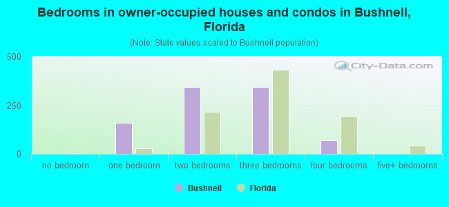 Bedrooms in owner-occupied houses and condos in Bushnell, Florida