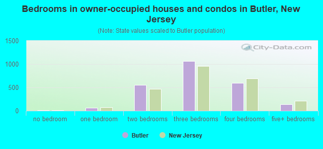 Bedrooms in owner-occupied houses and condos in Butler, New Jersey