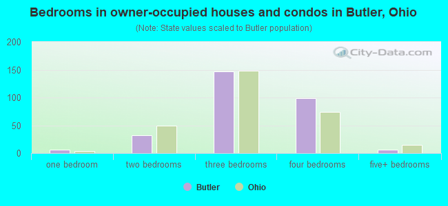 Bedrooms in owner-occupied houses and condos in Butler, Ohio