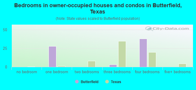 Bedrooms in owner-occupied houses and condos in Butterfield, Texas