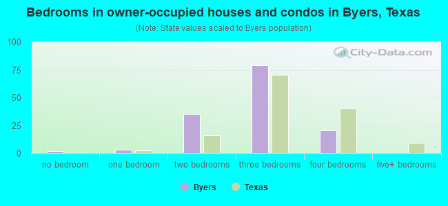 Bedrooms in owner-occupied houses and condos in Byers, Texas