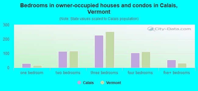 Bedrooms in owner-occupied houses and condos in Calais, Vermont