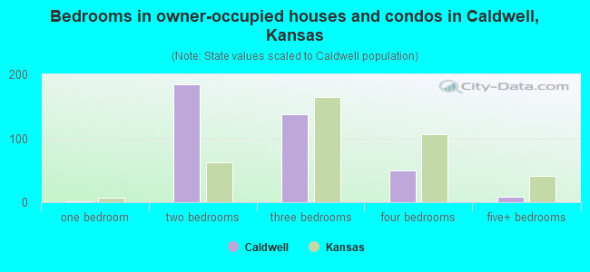 Bedrooms in owner-occupied houses and condos in Caldwell, Kansas