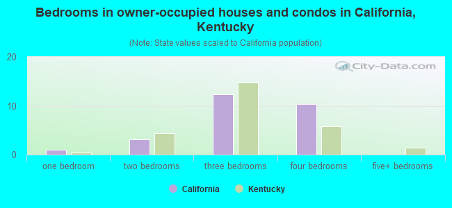 Bedrooms in owner-occupied houses and condos in California, Kentucky