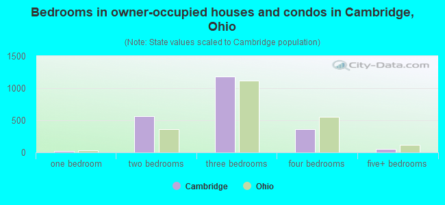 Bedrooms in owner-occupied houses and condos in Cambridge, Ohio