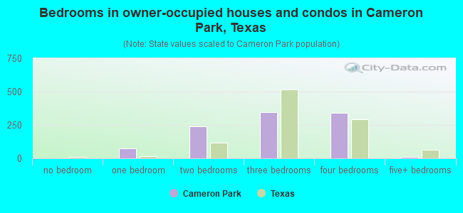 Bedrooms in owner-occupied houses and condos in Cameron Park, Texas