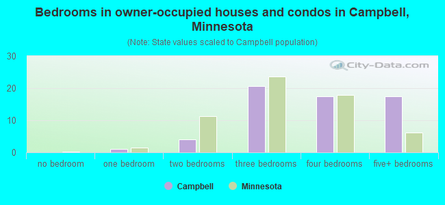 Bedrooms in owner-occupied houses and condos in Campbell, Minnesota