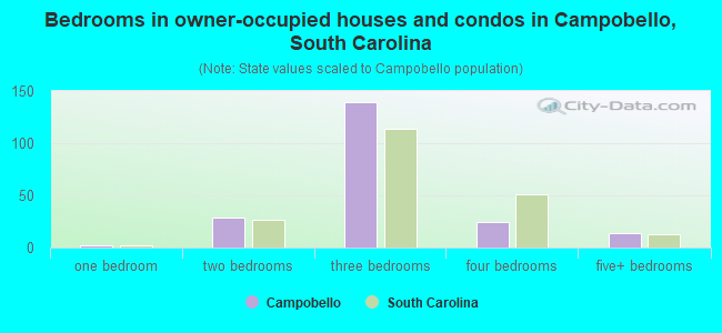 Bedrooms in owner-occupied houses and condos in Campobello, South Carolina