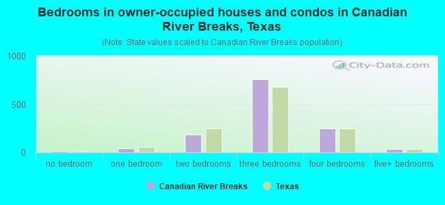 Bedrooms in owner-occupied houses and condos in Canadian River Breaks, Texas