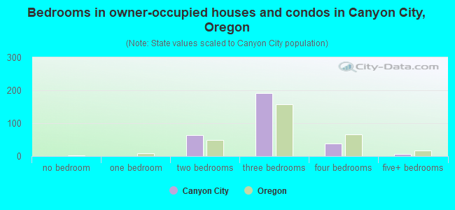 Bedrooms in owner-occupied houses and condos in Canyon City, Oregon