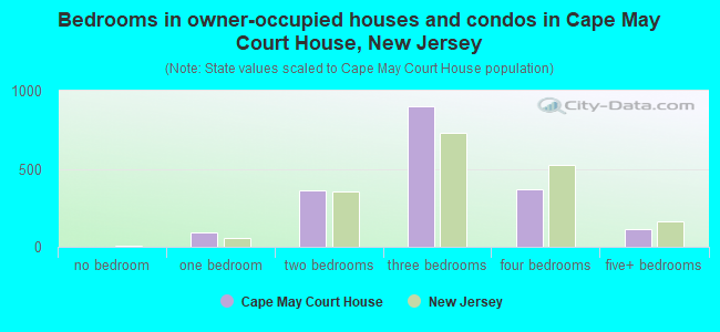 Bedrooms in owner-occupied houses and condos in Cape May Court House, New Jersey