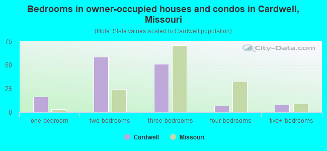Bedrooms in owner-occupied houses and condos in Cardwell, Missouri