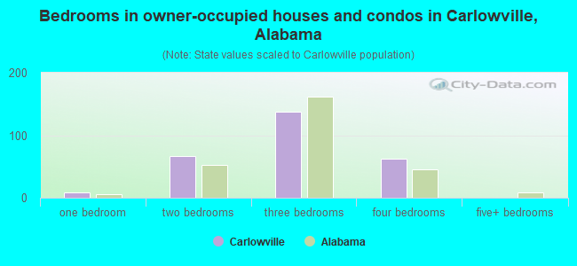 Bedrooms in owner-occupied houses and condos in Carlowville, Alabama