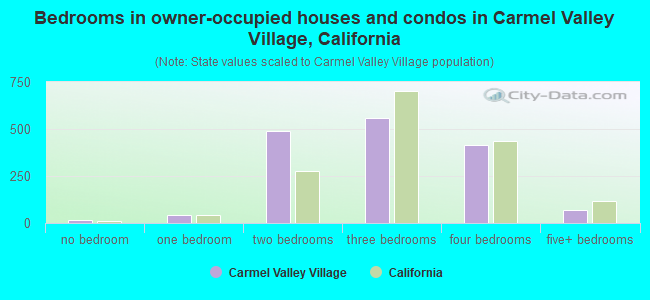 Bedrooms in owner-occupied houses and condos in Carmel Valley Village, California