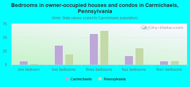 Bedrooms in owner-occupied houses and condos in Carmichaels, Pennsylvania