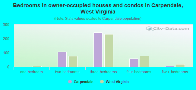 Bedrooms in owner-occupied houses and condos in Carpendale, West Virginia