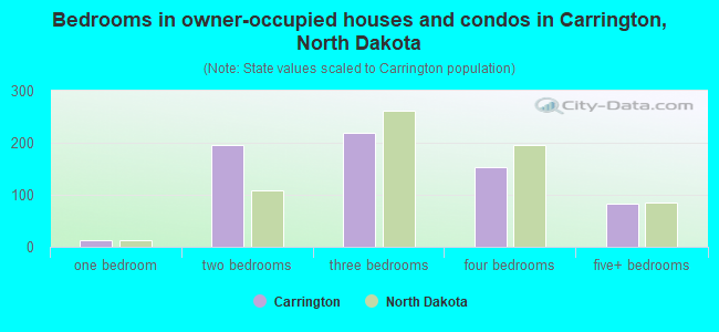 Bedrooms in owner-occupied houses and condos in Carrington, North Dakota
