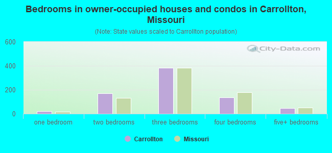 Bedrooms in owner-occupied houses and condos in Carrollton, Missouri
