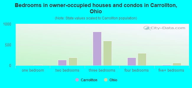 Bedrooms in owner-occupied houses and condos in Carrollton, Ohio