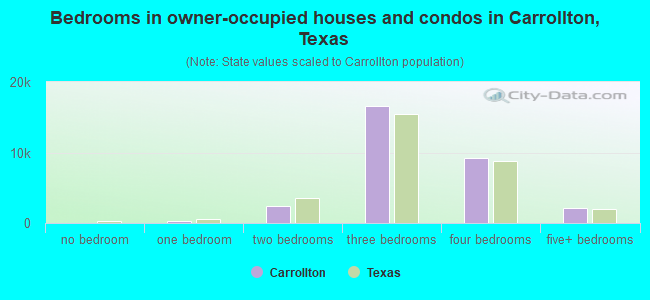 Bedrooms in owner-occupied houses and condos in Carrollton, Texas