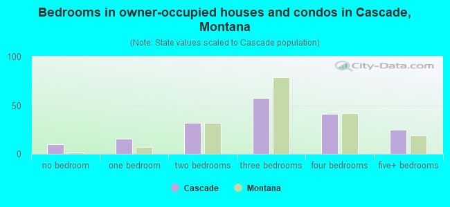 Bedrooms in owner-occupied houses and condos in Cascade, Montana