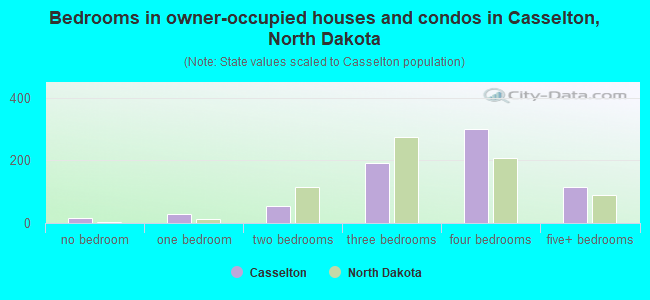 Bedrooms in owner-occupied houses and condos in Casselton, North Dakota