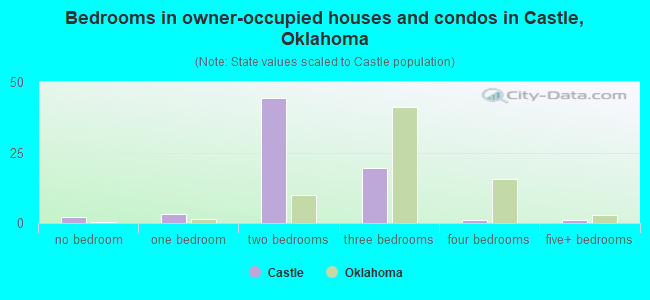 Bedrooms in owner-occupied houses and condos in Castle, Oklahoma