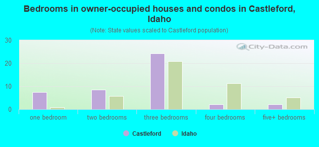 Bedrooms in owner-occupied houses and condos in Castleford, Idaho