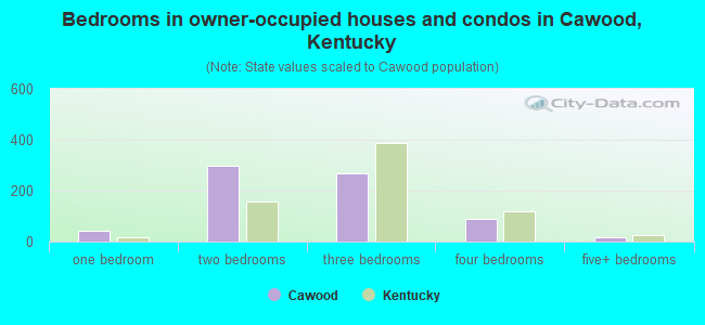 Bedrooms in owner-occupied houses and condos in Cawood, Kentucky