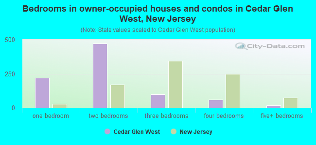 Bedrooms in owner-occupied houses and condos in Cedar Glen West, New Jersey