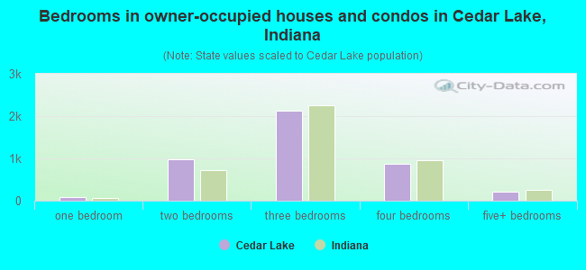 Bedrooms in owner-occupied houses and condos in Cedar Lake, Indiana