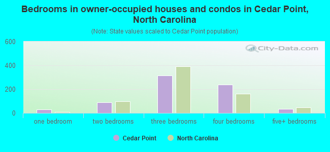 Bedrooms in owner-occupied houses and condos in Cedar Point, North Carolina