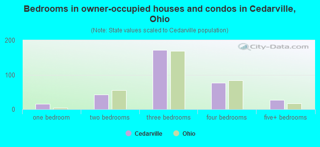 Bedrooms in owner-occupied houses and condos in Cedarville, Ohio