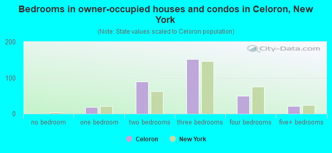 Bedrooms in owner-occupied houses and condos in Celoron, New York