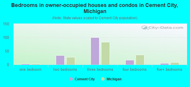 Bedrooms in owner-occupied houses and condos in Cement City, Michigan