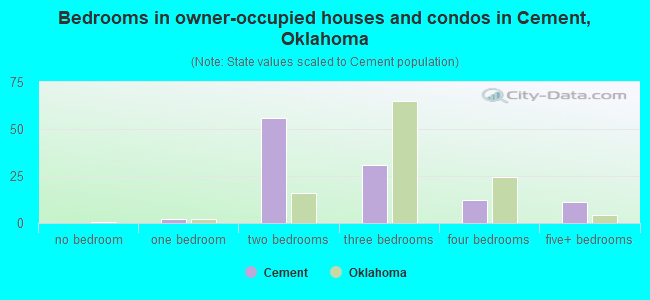 Bedrooms in owner-occupied houses and condos in Cement, Oklahoma