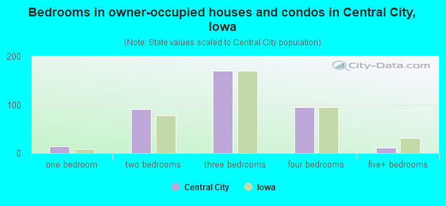 Bedrooms in owner-occupied houses and condos in Central City, Iowa