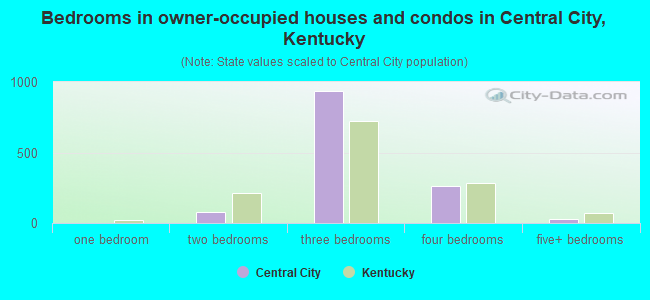 Bedrooms in owner-occupied houses and condos in Central City, Kentucky